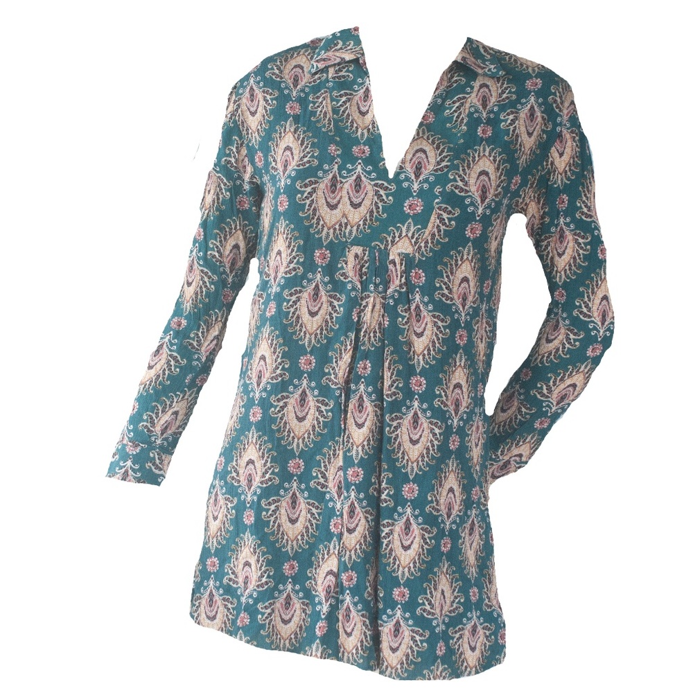 NWT Dee Elle Nordstrom Jade Green Geometric Boho Tunic Top
